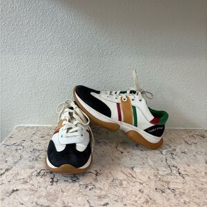 Tory Sport Blue and White Sneakers with Red and Green Accents